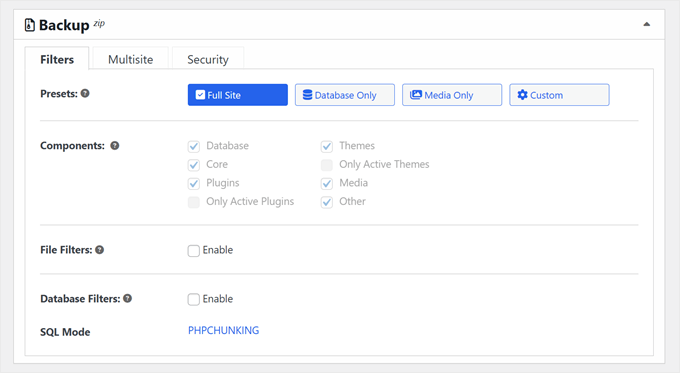 如何备份 WordPress 多站点（使用插件和不使用插件） duplicator-backup-filters20251120_ -21