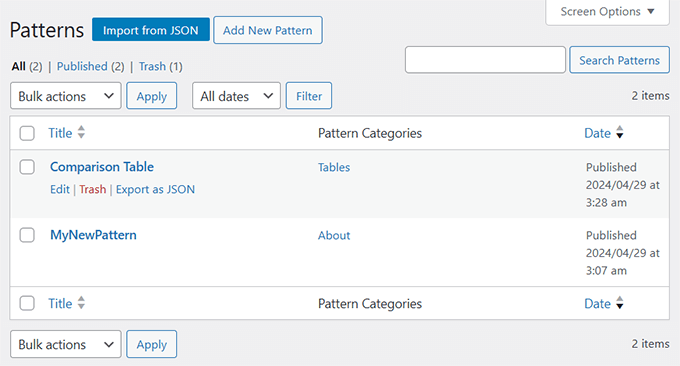 新手指南：如何使用 WordPress 区块模式 manage-patterns-classic-listview20251114_ -16