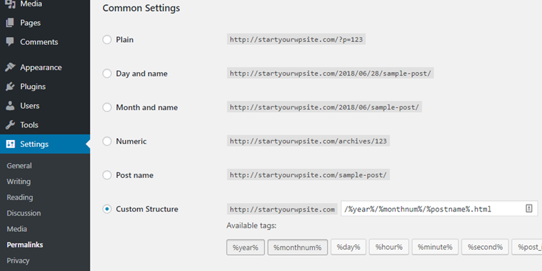 如何从 Blogger 迁移到 WordPress（无需停机） permalinks-structure20251123_ -19